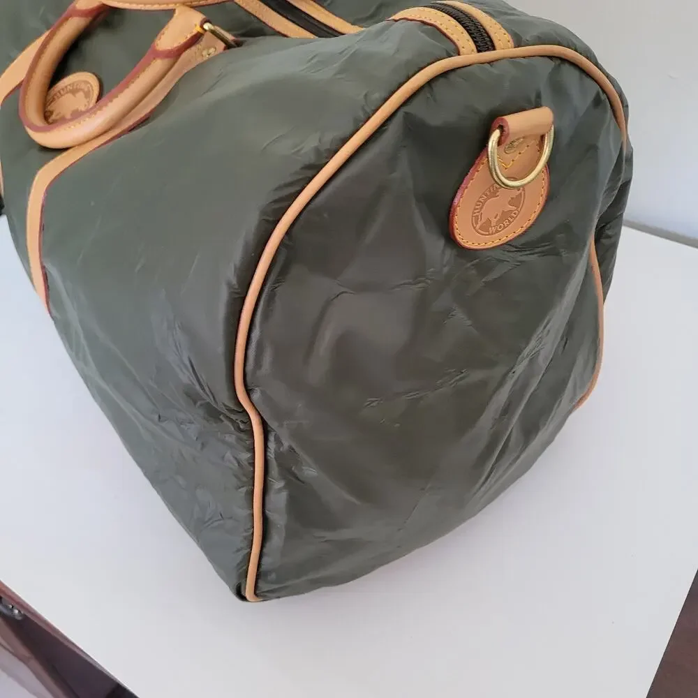 Hunting World Safari Today Duffle Bag Olive Green Leather Trim Travel Luggage